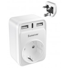 Travel Adapter UK Adapter England Germany Plug Travel Adapter UK with 2 USB 1USB C (3A) Socket Adapter Type G for England Ireland Great Britain Wall Charger Charging Station