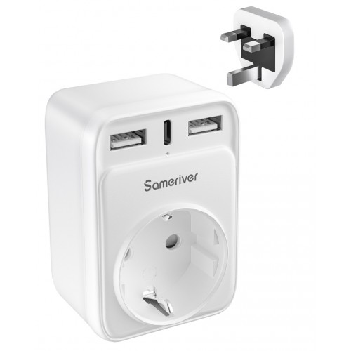 Travel Adapter UK Adapter England Germany Plug Travel Adapter UK with 2 USB 1USB C (3A) Socket Adapter Type G for England Ireland Great Britain Wall Charger Charging Station