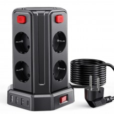 Sameriver 3M Power Strip, with 8 Sockets and 3 USB A+1 USB C(2500W/10A), Surge Protection with Independent Switches, Black