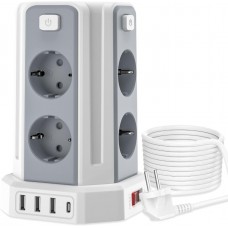 Sameriver 3M Power Strip, with 8 Sockets and 3 USB A+1 USB C(2500W/10A), Surge Protection with Independent Switches, Black
