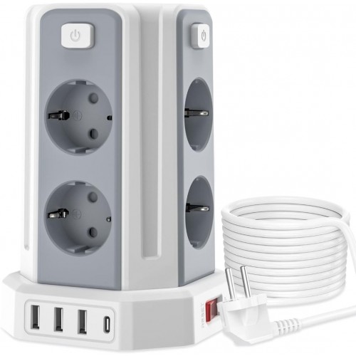 Sameriver 3M Power Strip, with 8 Sockets and 3 USB A+1 USB C(2500W/10A), Surge Protection with Independent Switches, Black