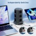 Torre Regletas Enchufes con Cable 5M, Regleta USB 12 Tomas de AC Corrientes y 4 USB, 3680W/16A, Regreltas Vertical con Interruptor para Mesa, Oficia, Casa 