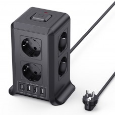 Multiple socket outlet with switch, Sameriver 8 compartment multiple socket strip with 4 USB, multiple plug surge protection, 2M extension cable socket tower for home, office