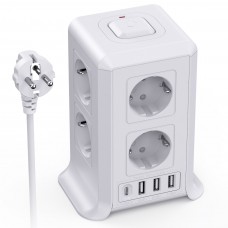 Multiple socket outlet with switch, Sameriver 8 compartment multiple socket strip with 4 USB, multiple plug surge protection, 2M extension cable socket tower for home, office